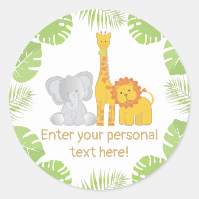 Tropical Safari Jungle Animals Baby Shower Classic Round Sticker (Front)
