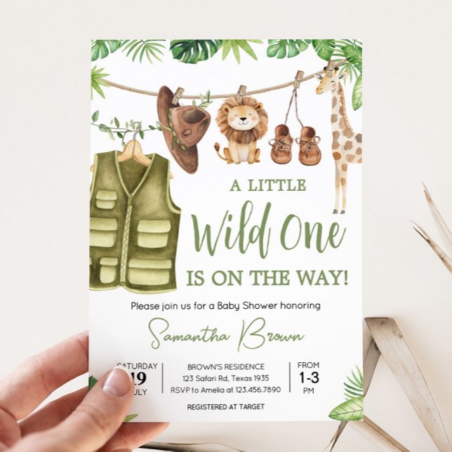 Tropical Safari Jungle Animals Baby Shower Invitation (Tropical Safari Jungle Animals Clothesline Baby Shower Invitation)
