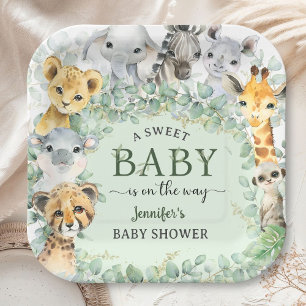 Tropical Safari Jungle Animals Baby Shower Paper Plate