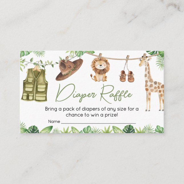 Tropical Safari Jungle Animals Diaper Raffle Enclosure Card (Front)