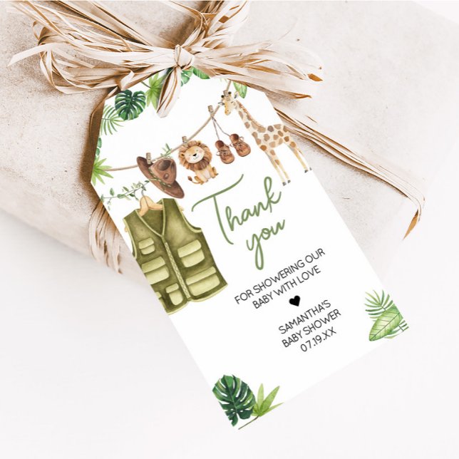 Tropical Safari Jungle Animals Favour Tags (Tropical Safari Jungle Animals Clothesline Baby Shower Favor Tags)