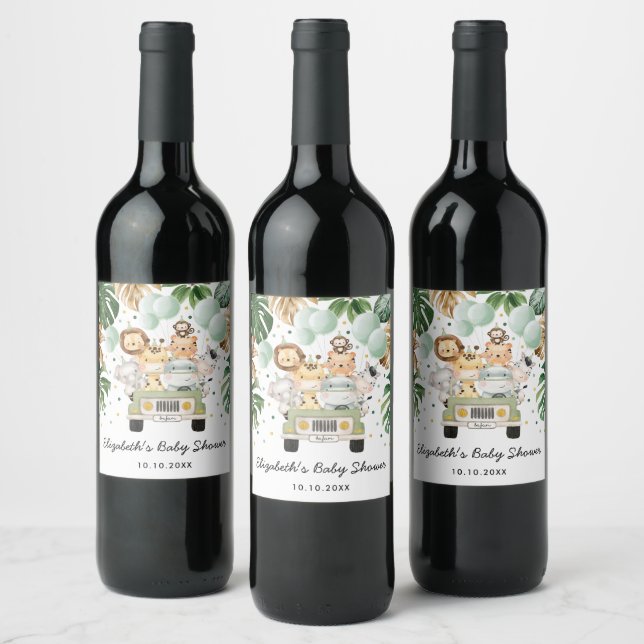 Tropical Safari Wild Animals Baby Shower Favours Wine Label (Bottles)