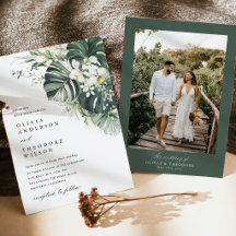 Tropical Sage Green Monstera Photo Back Wedding