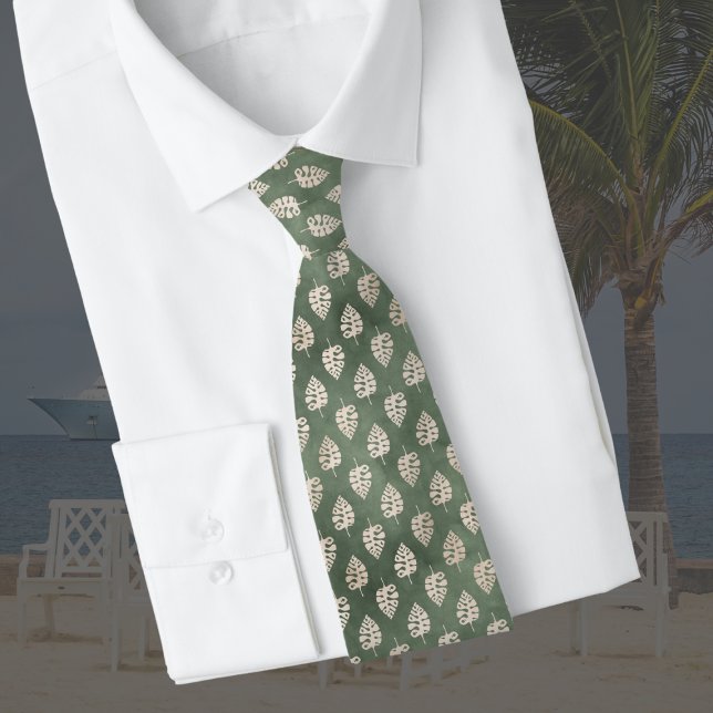 Tropical Sage Green with Cream Palm Leaves  Tie (Creator Uploaded)