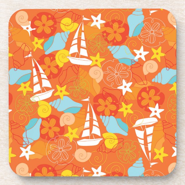 Tropical Sailboat Pattern Coaster (Front)