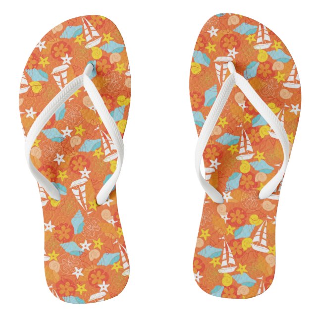 Tropical Sailboat Pattern Flip Flops (Footbed)