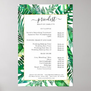 Tropical Salon Price List Poster