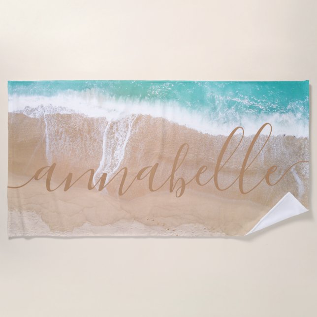 tropical sand beach ocean meditation personalized towel (Front)