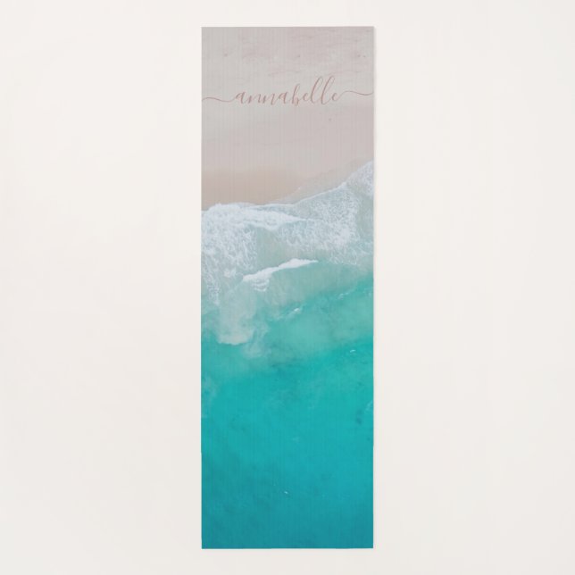 tropical sand beach ocean meditation personalized  yoga mat (Back)