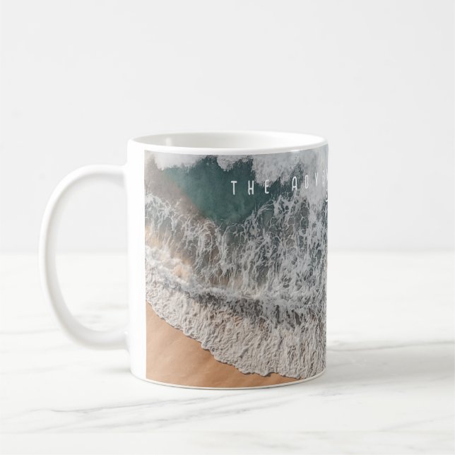Tropical sand beach ocean personalized adventure coffee mug (Left)