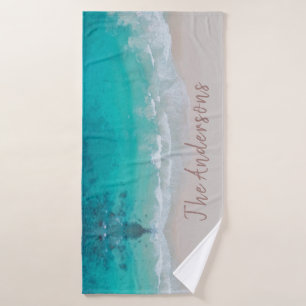 tropical sand beach ocean sunny waves modern  bath towel