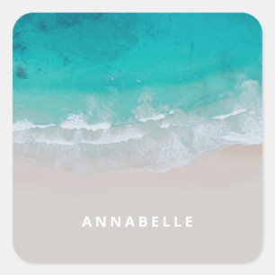 tropical sand beach ocean sunny waves modern  square sticker