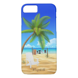 Tropical Sand Beach Scene Illustration Name Case-Mate iPhone Case