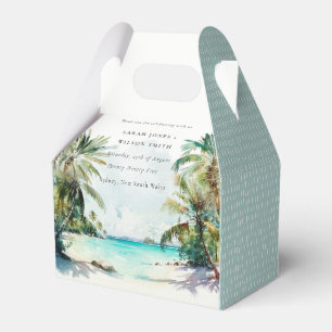 Tropical Sand Beach Watercolor Palm Trees Wedding Favor Box