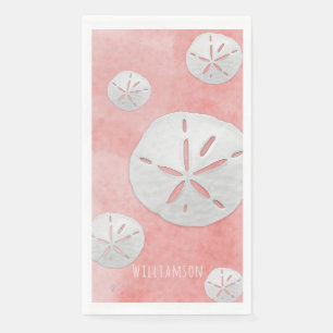 Tropical Sand Dollar Coral Rose Gold Coastal Napkin