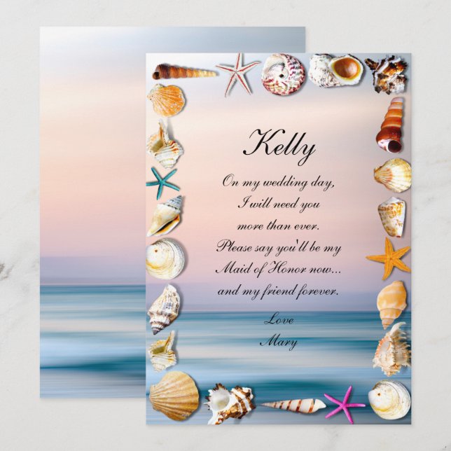 Tropical Sandy Beach And Seashells Maid Of Honour Invitation (Front/Back)