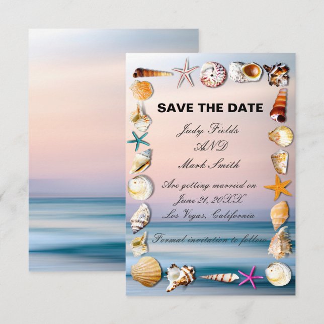Tropical Sandy Beach And Seashells Save The Date Card (Front/Back)