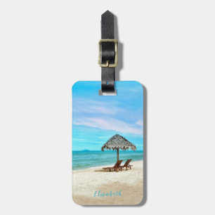 Tropical Sandy Beach Custom Name Luggage Tag
