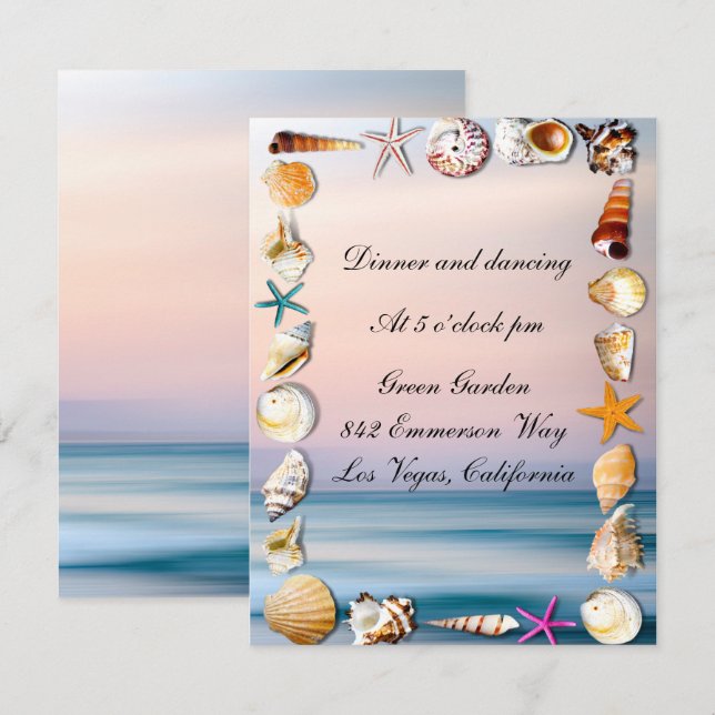 Tropical Sandy Beach & Seashells Wedding Reception Invitation (Front/Back)