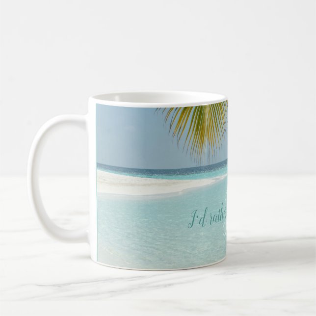 Tropical Sandy Beach Turquoise Typography Palm Coffee Mug (Left)