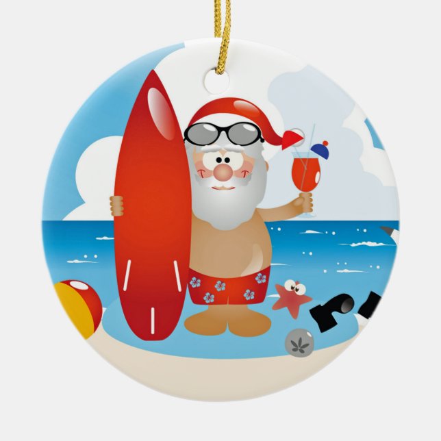 Tropical Santa Ceramic Ornament (Front)
