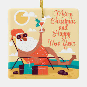 Tropical Santa Ceramic Ornament