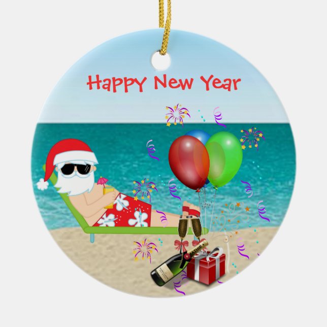 Tropical Santa Christmas Ornament New Years (Front)