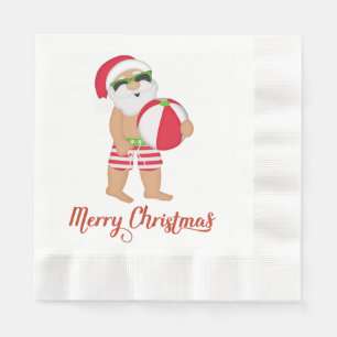 Tropical Santa Christmas Paper Napkins