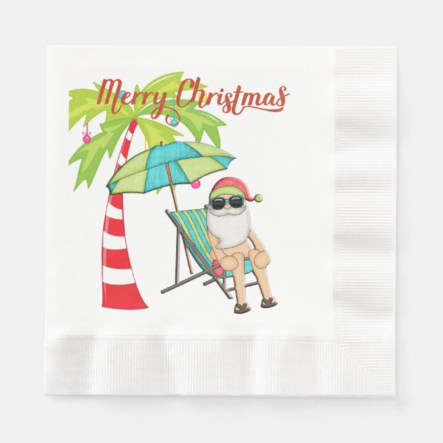 Tropical Santa Christmas Paper Napkins (Front)