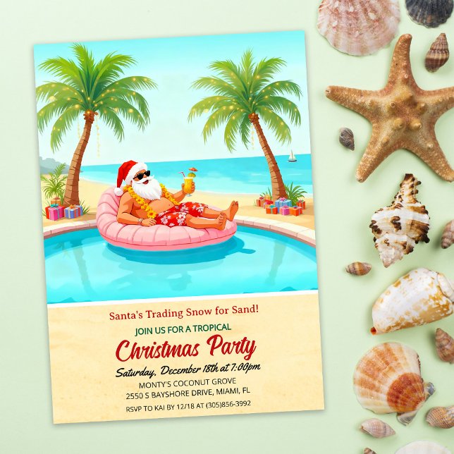 Tropical Santa Christmas Pool Party Invitation (Creator Uploaded)