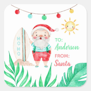 Tropical Santa Gift Tag Sticker 
