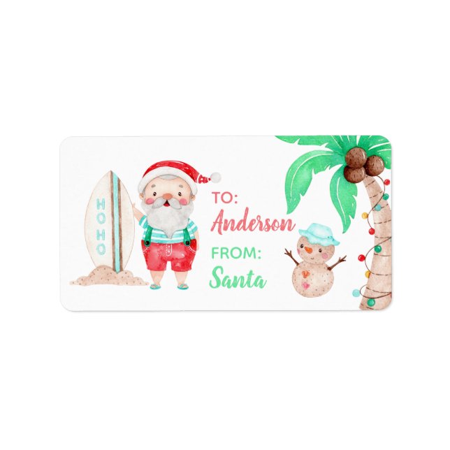 Tropical Santa Gift Tag Sticker  (Front)