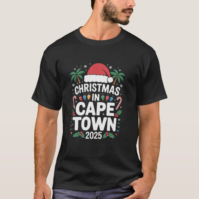 Tropical Santa Hat and Lights Christmas in Cape To T-Shirt (Front)