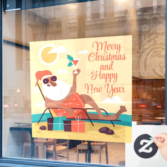 Tropical Santa Window Cling (Cafe Window)