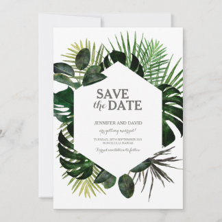 Tropical Save The Date Calendar Fern Monstera Leaf