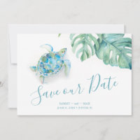 Tropical Save the Date with Watercolor Sea Turtle