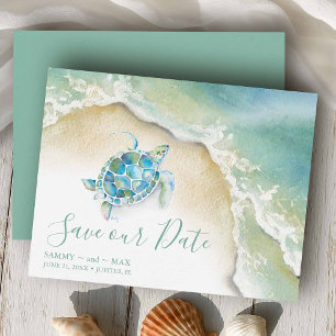 Tropical Save the Date with Watercolor Sea Turtle