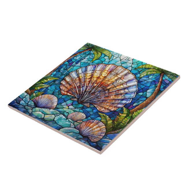 Tropical scallop Stained glass art Tile (Side)