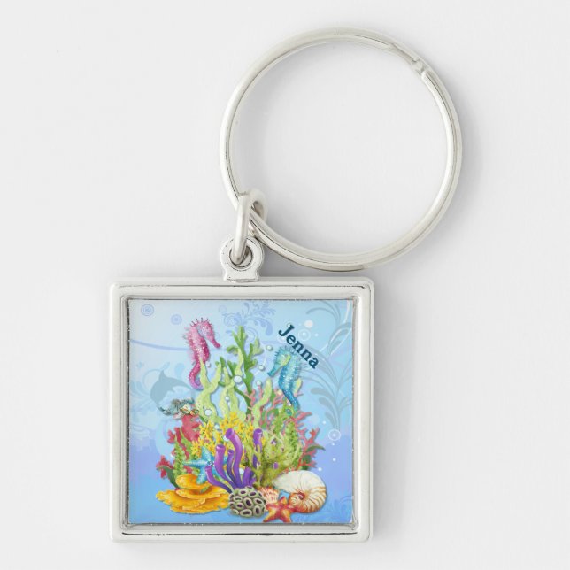Tropical Sea Life Blue Keychain (Front)