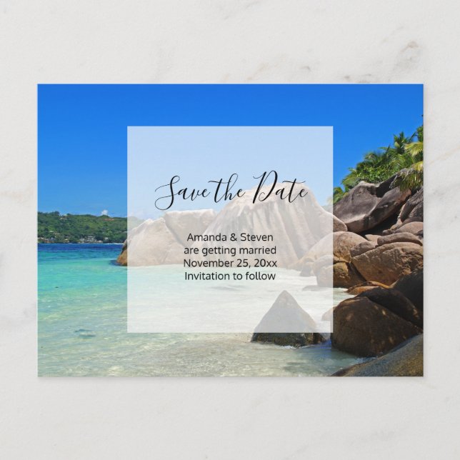 Tropical Sea Rocky Coast Wedding Save the Date Invitation Postcard (Front)