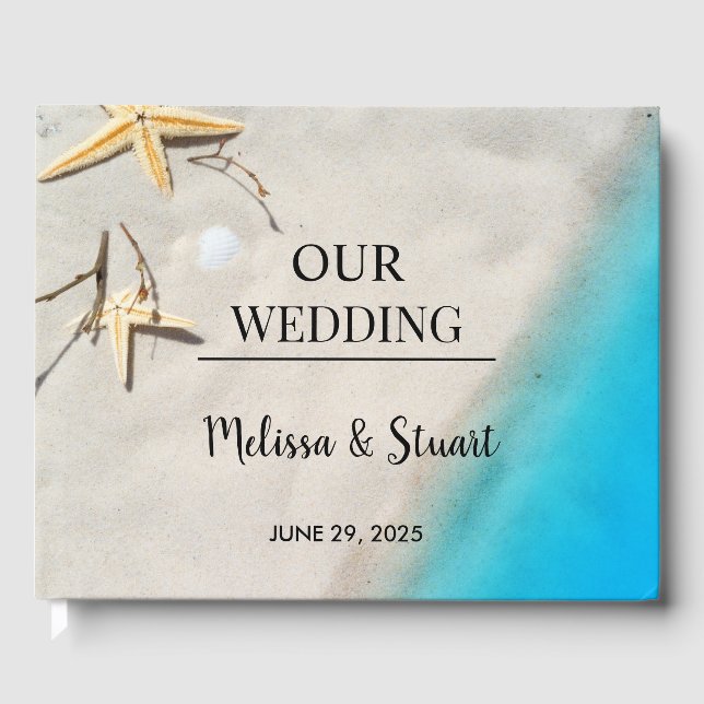 Tropical sea sand starfish beach Wedding Guest Book (Front)