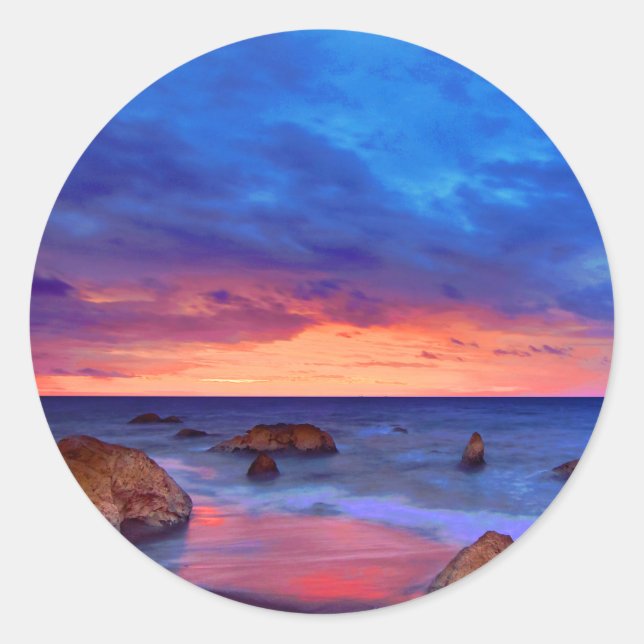 Tropical Sea Sunset Classic Round Sticker (Front)