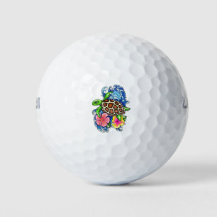 Tropical Sea Turtle and Hibiscus Golf Balls