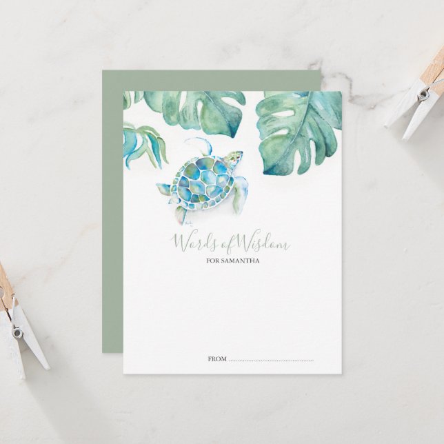 Tropical Sea Turtle Baby Shower Advice Cards (Front/Back In Situ)