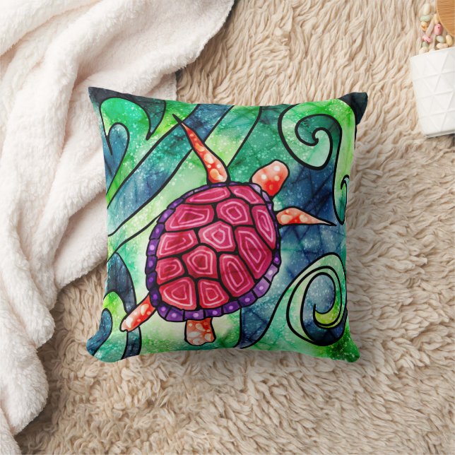 Tropical Sea Turtle Colourful  Throw Pillow (Blanket)