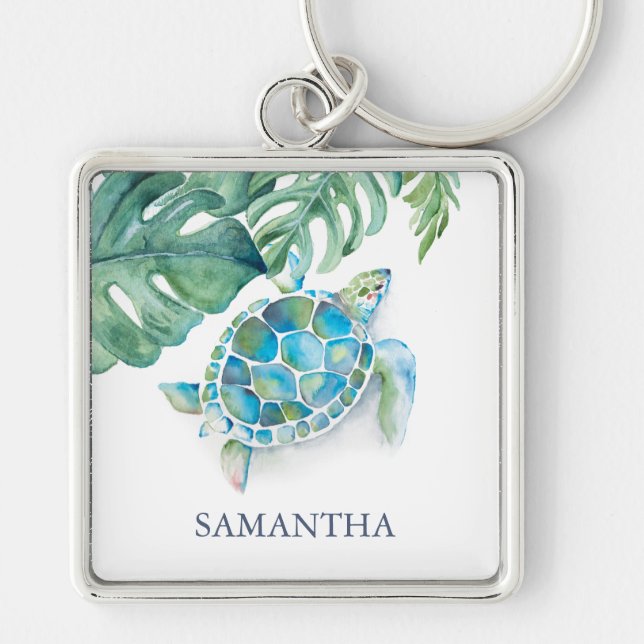 Tropical Sea Turtle Customisable Keychains (Front)