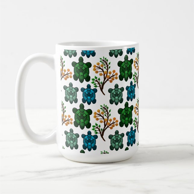 Tropical Sea Turtle Floral Pattern | Coastal Ocean Coffee Mug (Left)