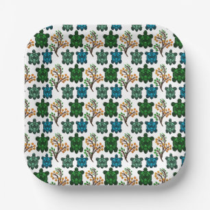 Tropical Sea Turtle Floral Pattern Coastal Ocean Paper Plate