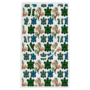 Tropical Sea Turtle Floral Pattern Coastal Ocean Small Gift Bag