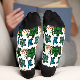 Tropical Sea Turtle Floral Pattern Coastal Ocean Socks